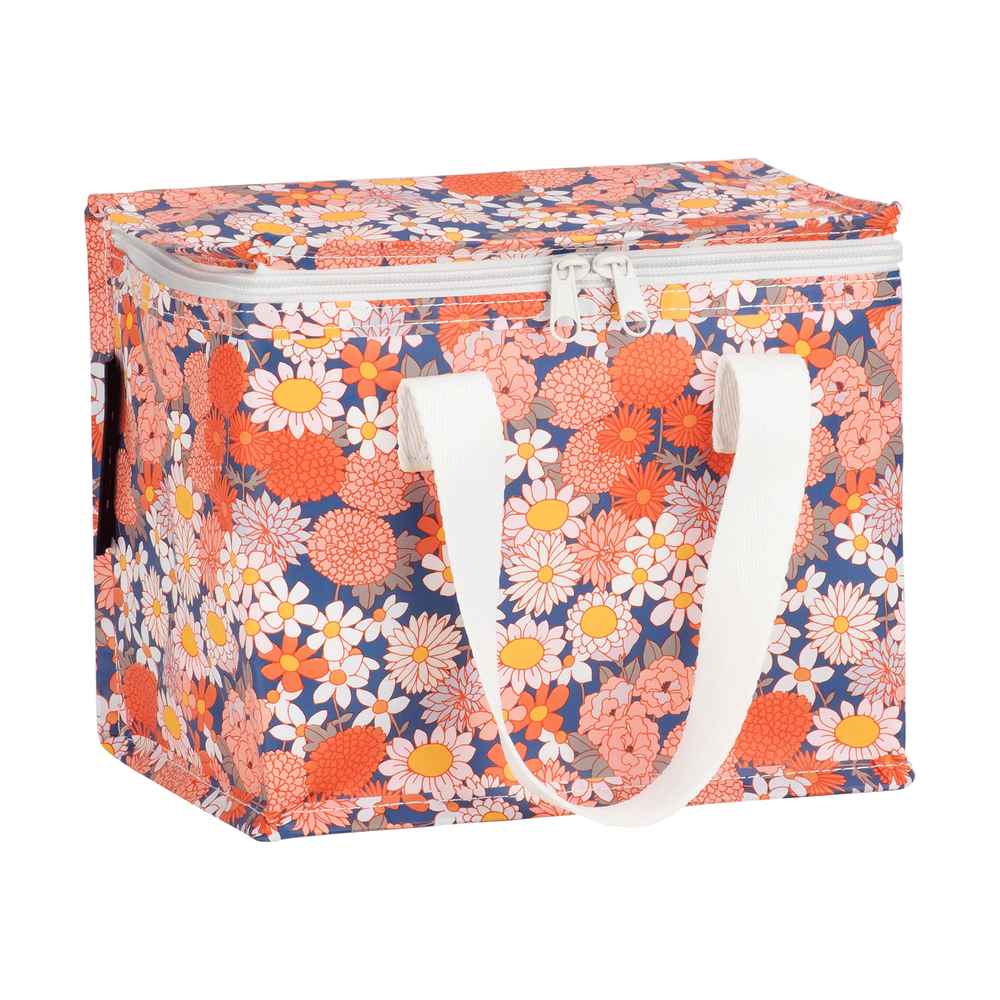 Floral-patterned storage bag with white handles on a white background Australia