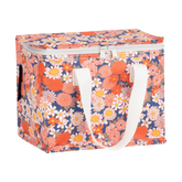 Floral-patterned storage bag with white handles on a white background Australia