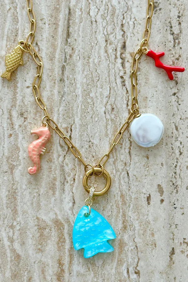 A Mosk Aqua Marine Charm Necklace