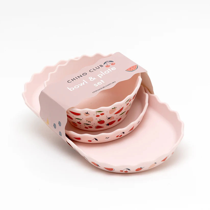 Chino Club Pink Fruits Plate and Bowl Set