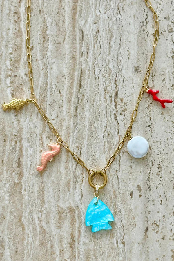 A Mosk Aqua Marine Charm Necklace