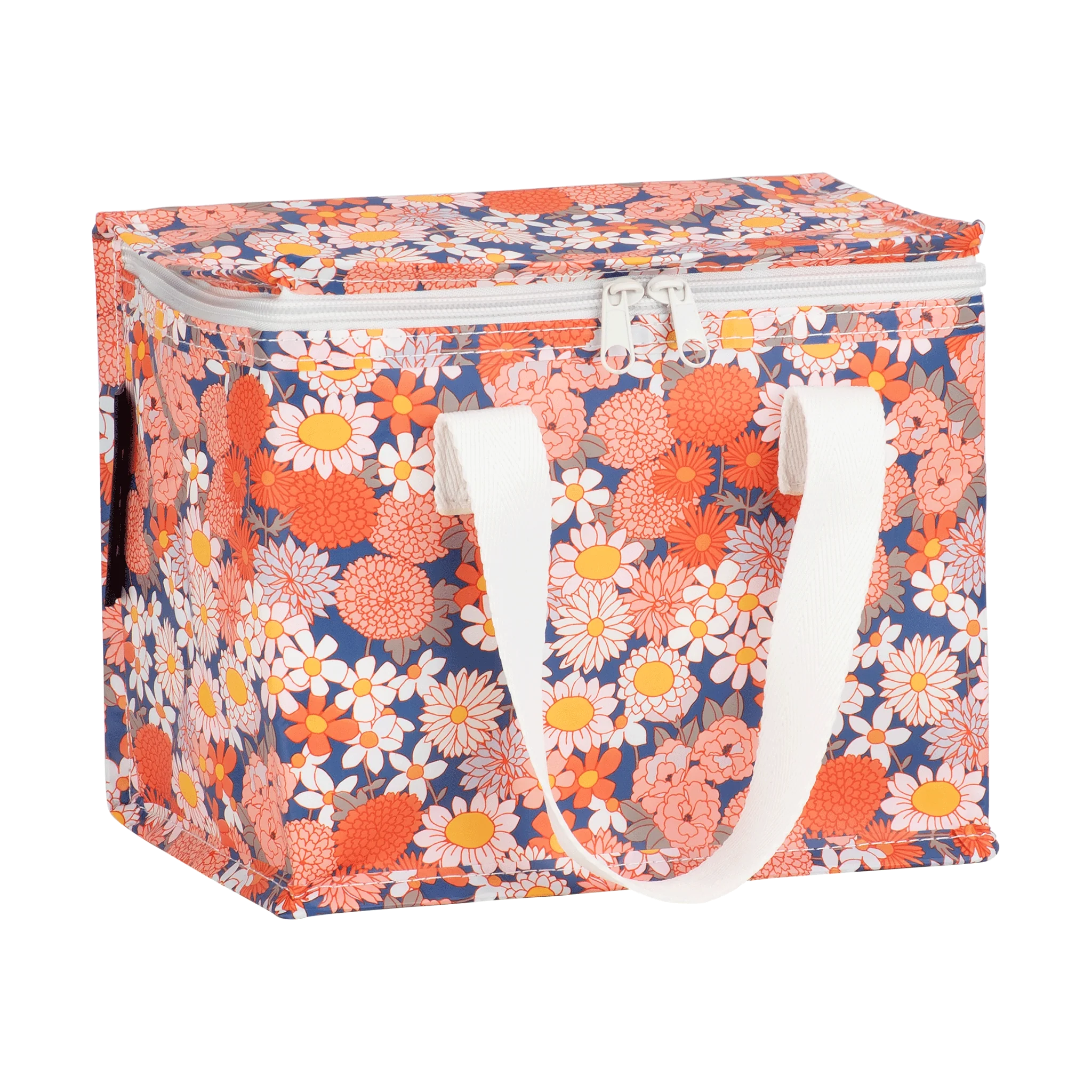 Floral-patterned storage bag with white handles on a white background Australia