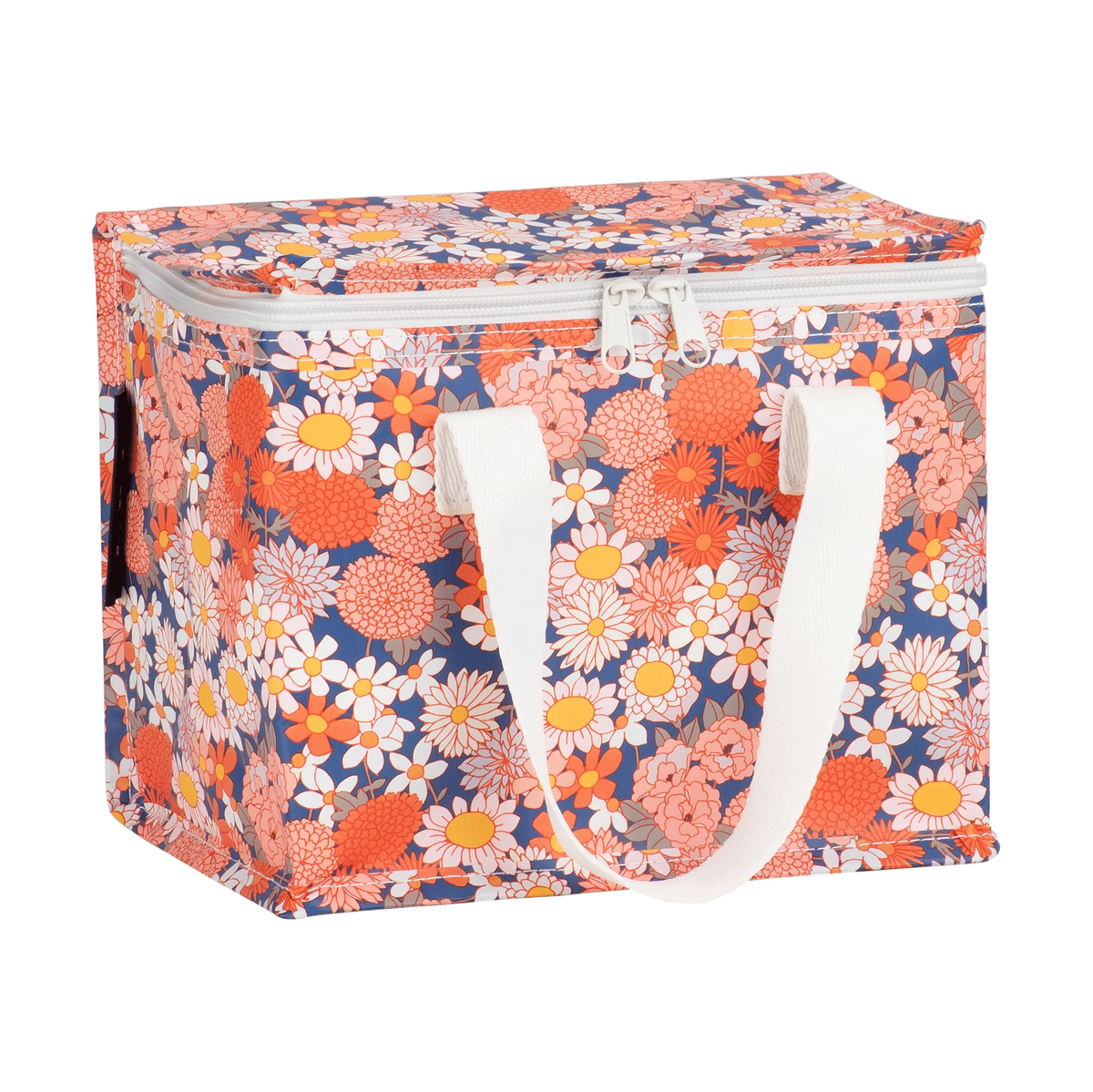 Floral-patterned storage bag with white handles on a white background Australia